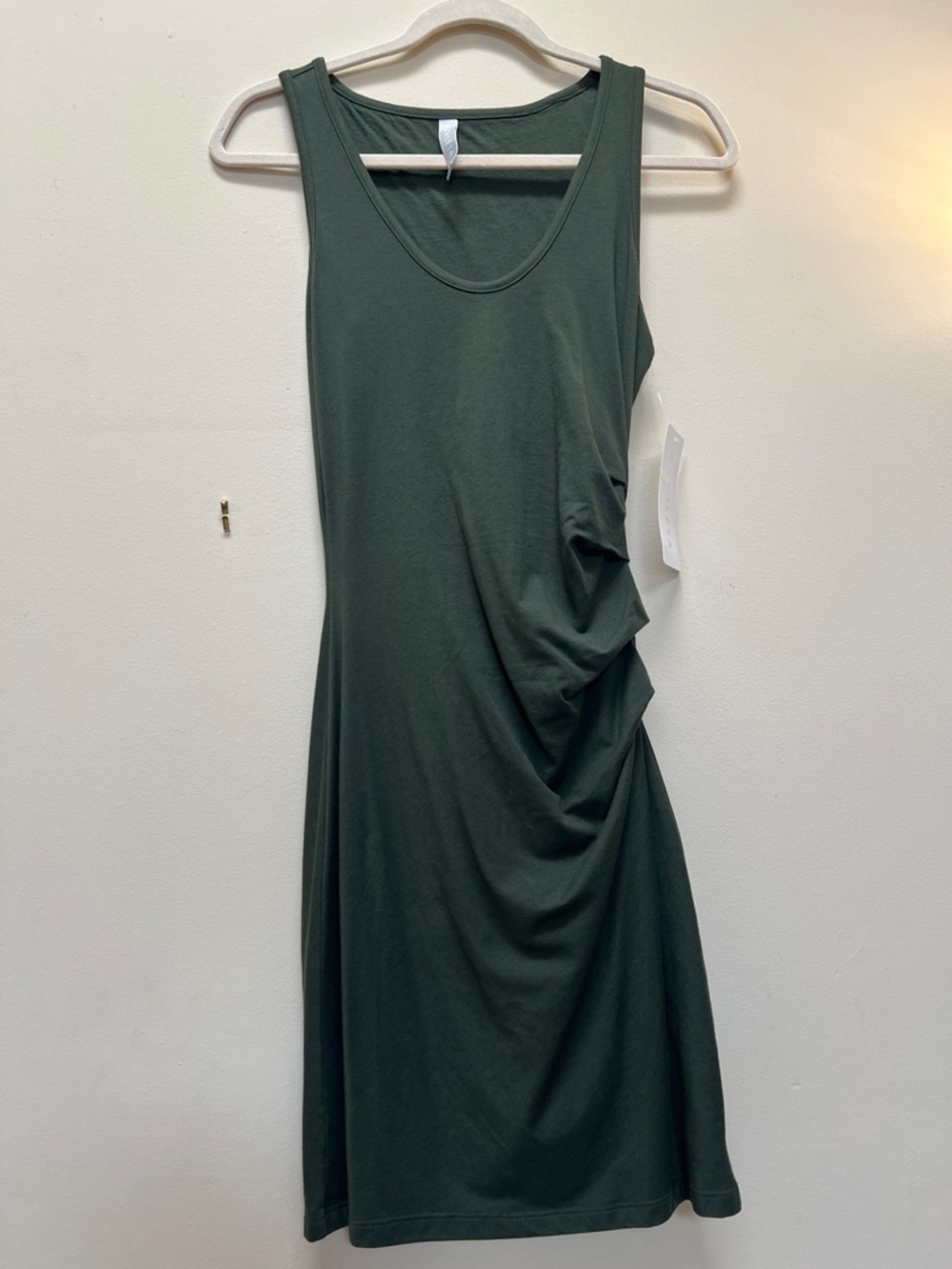Athleta Fitted Tank Tee Dress in Forest Green with Side Ruching, NWT XS
